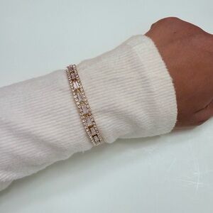 Gold Tone Baguette Tennis Bracelet • Sparkling Rhinestone Jewelry